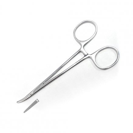 Затискач кровоспинний по Dandy Crile, зігнутий по ребру для новонароджених. Довжина 12,5 см